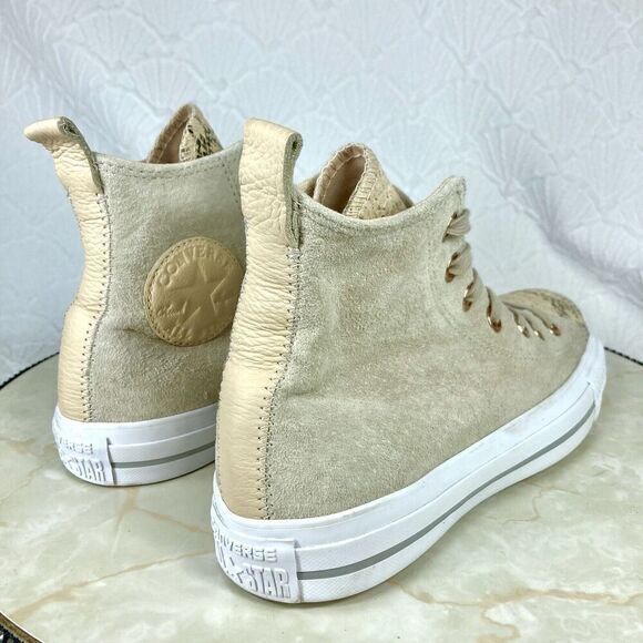 Converse High Top Sneakers Womens Size 7 Beige Suede Snakeprint Streetwear Shoes - Picture 9 of 12